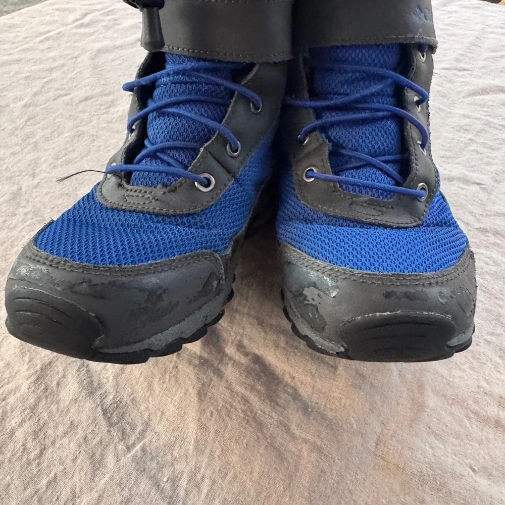 Columbia Waterproof Snow Boots Kids 1 Blue Grey Techlite Omni-Grip Winter Hiking